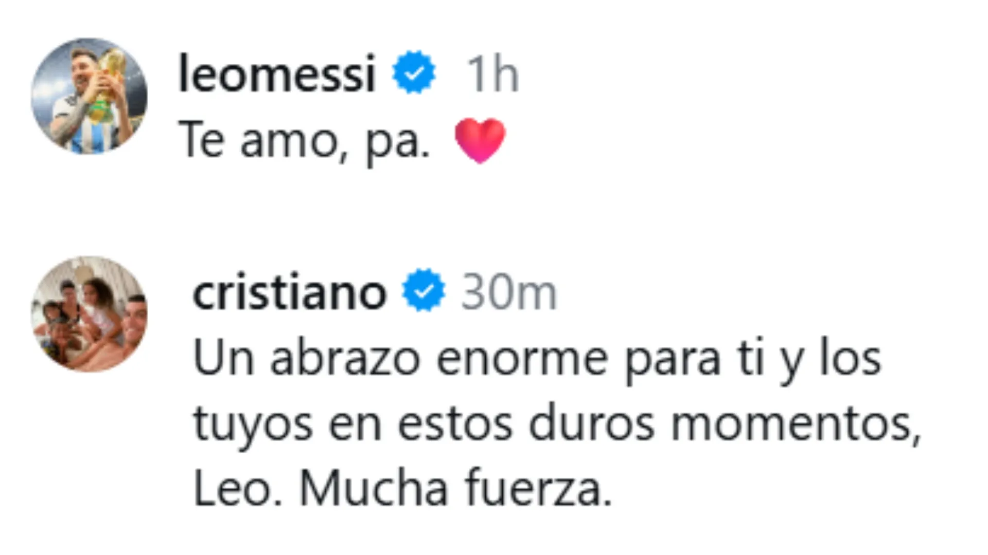Screenshot of Cristiano’s comment on Messi’s post.