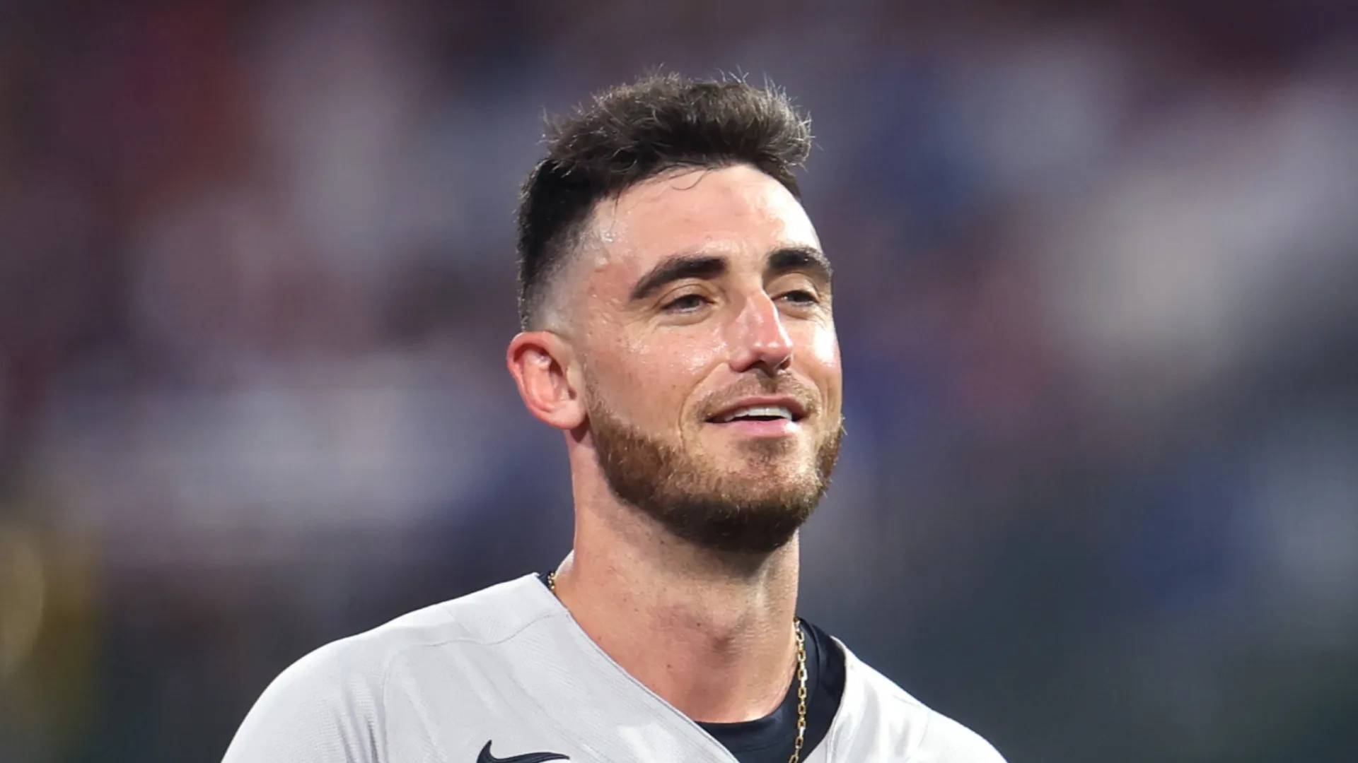 Cody Bellinger #35 of the New York Yankees and Carlos Febles of the Toronto Blue Jays look on during the first inning of the 2026 MLB All-Star Game at Citizens Bank Park on July 14, 2026 in Philadelphia, Pennsylvania.