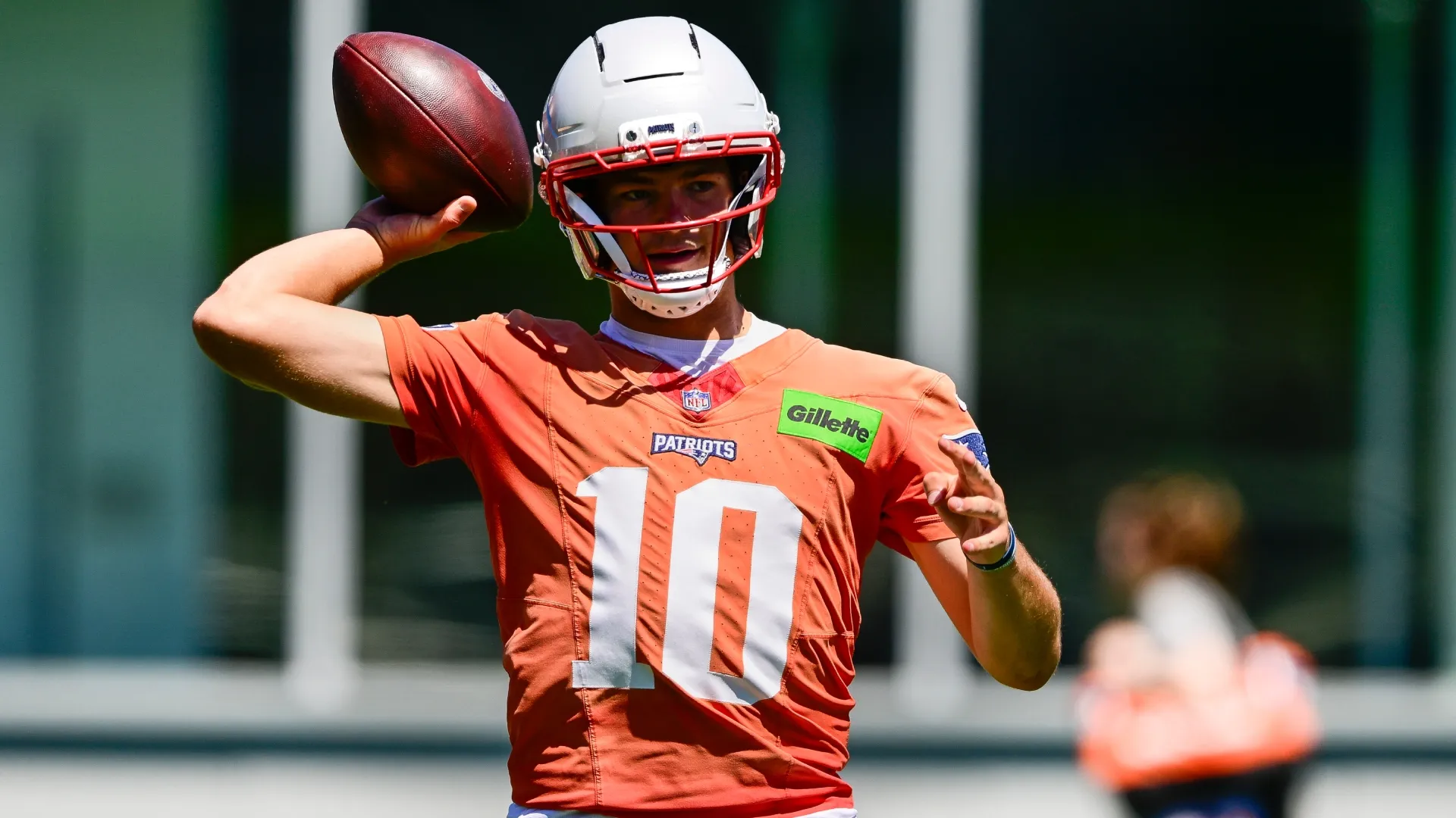 Drake Maye #10 of the New England Patriots (Source: Jaiden Tripi/Getty Images)
