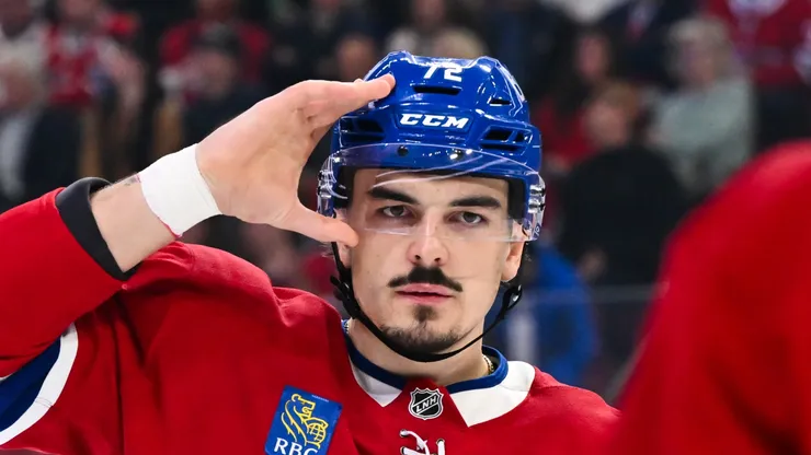 Arber Xhekaj #72 of the Montreal Canadiens at the Bell Centre.
