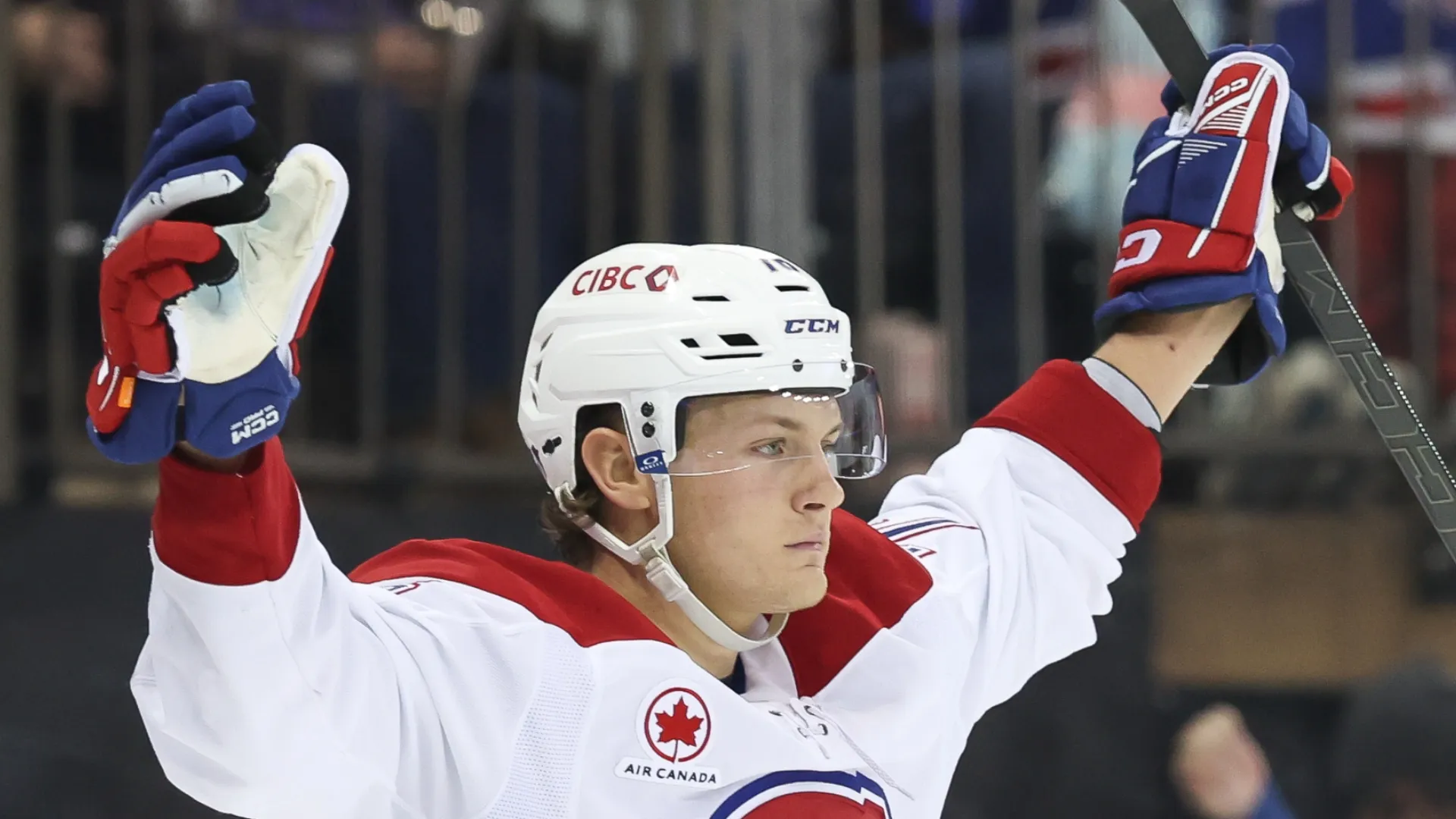 Zachary Bolduc celebrating a goal.