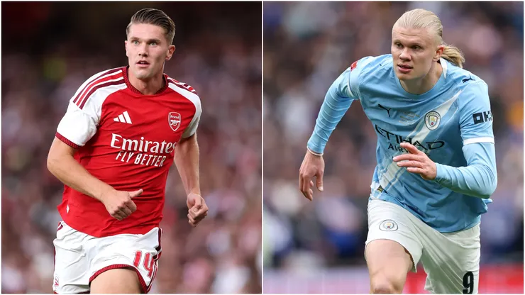Viktor Gyoekeres of Arsenal and Erling Haaland of Manchester City