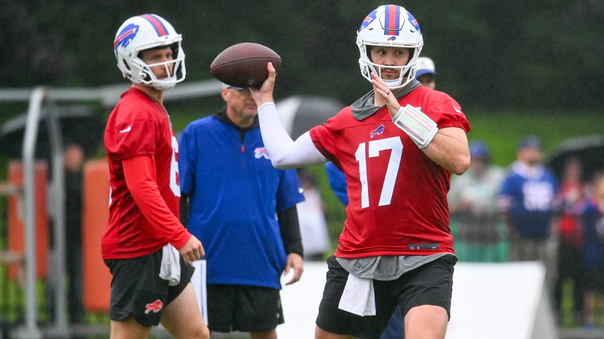 Josh Allen #17 of the Buffalo Bills participates in drills during training camp (Source: Joe Hrycych/Getty Images)