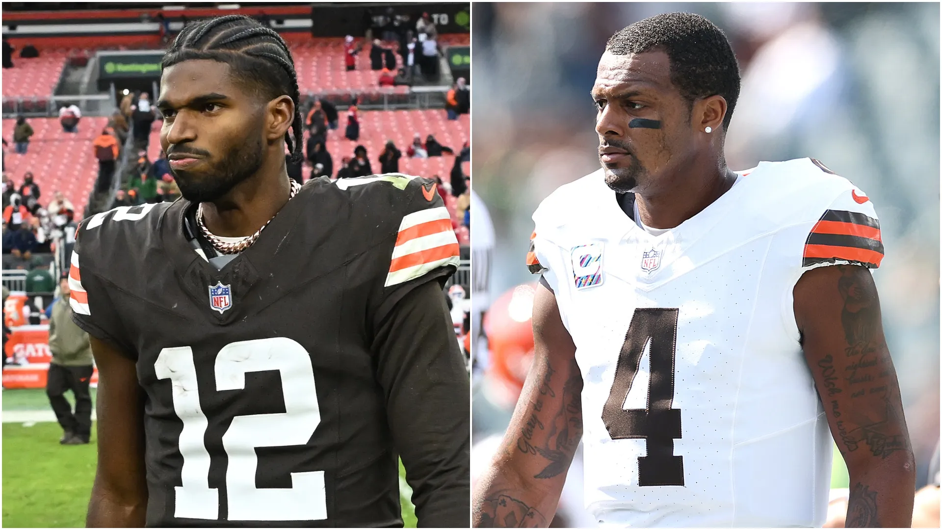 Shedeur Sanders (left) and Deshaun Watson (right) of the Cleveland Browns.