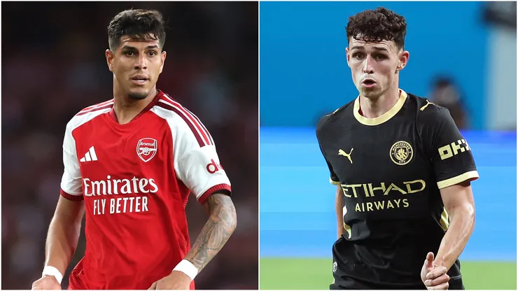 Piero Hincapie (L) Phil Foden (R).