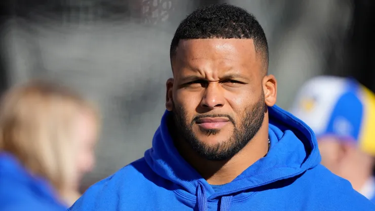 Aaron Donald #99 of the Los Angeles Rams looks on during a game.