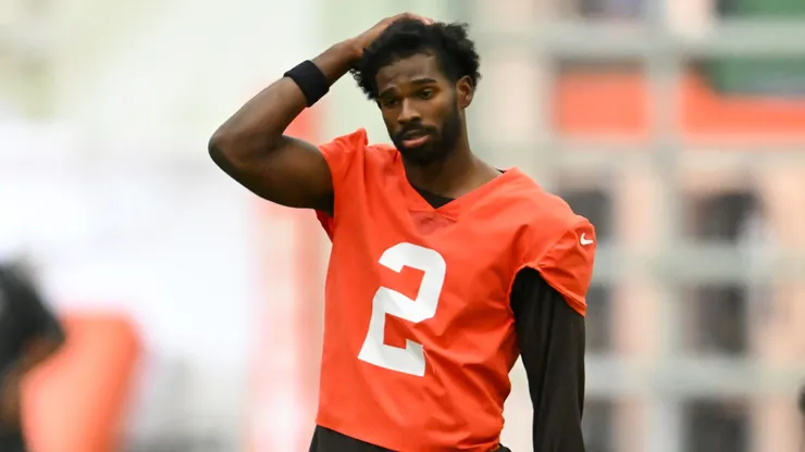 Shedeur Sanders #2 of the Cleveland Browns looks on during the Cleveland Browns OTA Offseason Workouts.