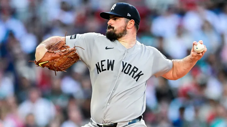 Carlos Rodon #55 of the New York Yankees throws.