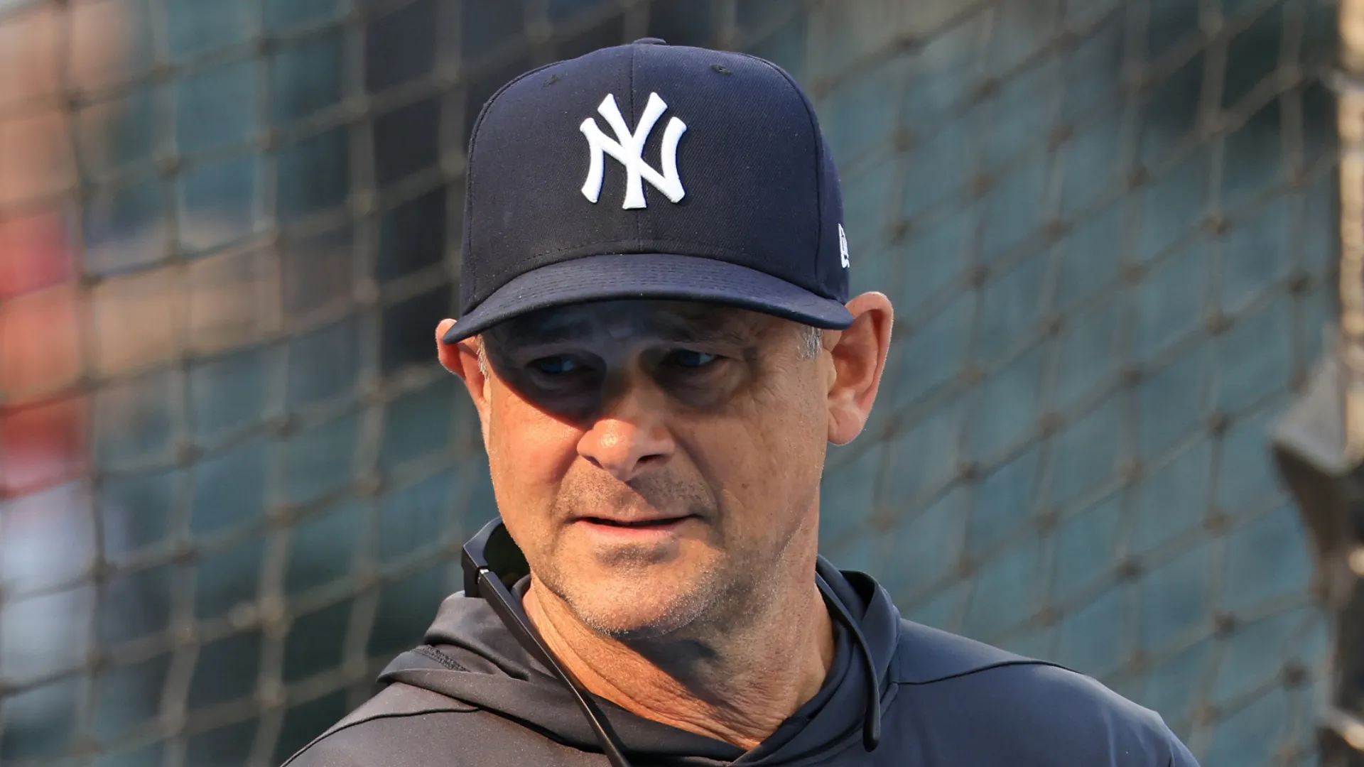 Aaron Boone #17 of the New York Yankees looks on prior to the game against the Chicago White Sox at Rate Field on July 28, 2026 in Chicago, Illinois.