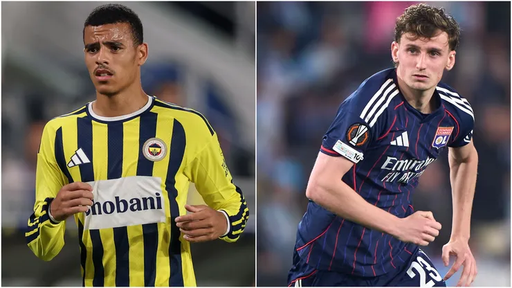 Mason Greenwood of Fenernahce and Tyler Morton of Olympique De Lyon