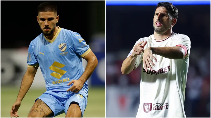 Carlos Melgar of Bolivar and Jonathan Calleri of Sao Paulo