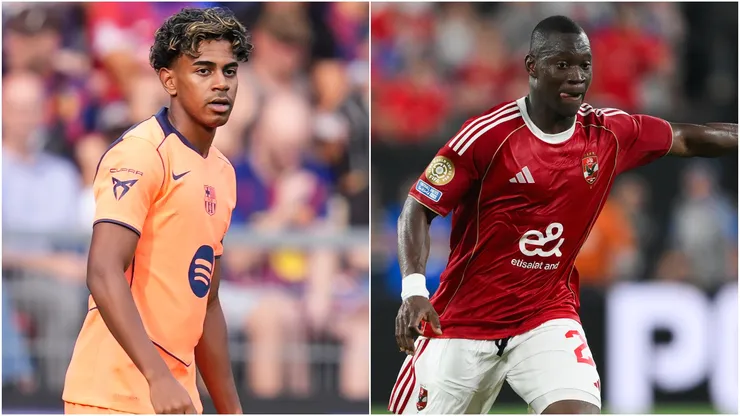 Lamine Yamal of Barcelona and Aliou Dieng of Al Ahly