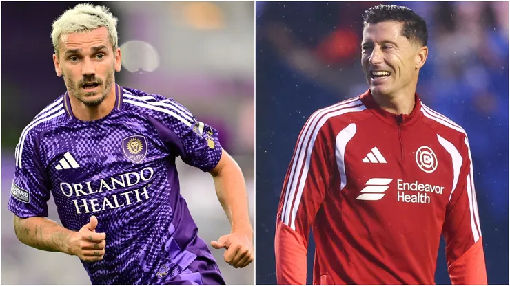 Antoine Griezmann #7 of the Orlando City and Robert Lewandowski #9 of the Chicago Fire