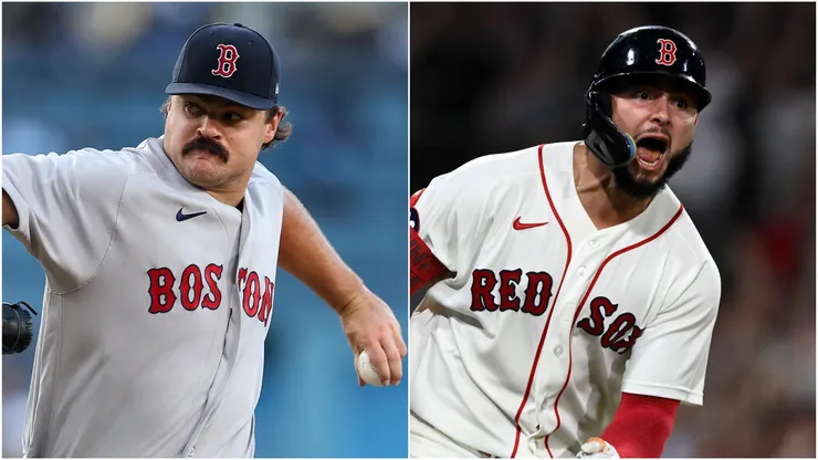 Payton Tolle and Wilyer Abreu of the Boston Red Sox.