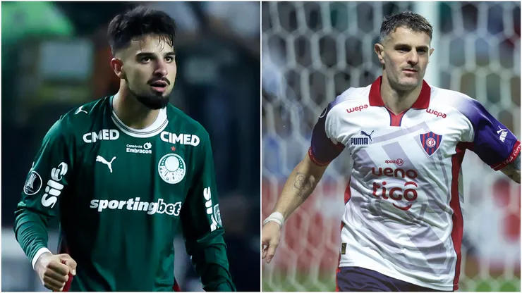 Jose Manuel Lopez of Palmeiras and Pablo Vegetti of Cerro Porteño