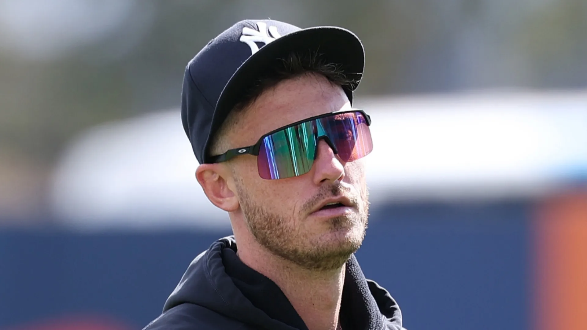 Cody Bellinger #35 of the New York Yankees warms up during team workouts at George M. Steinbrenner Field on February 17, 2026 in Tampa, Florida.