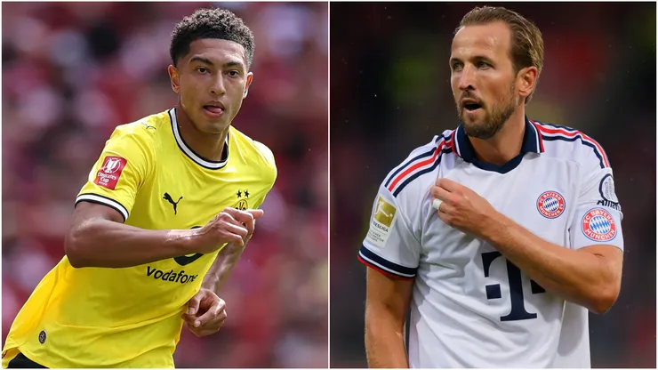 Jobe Bellingham of Borussia Dortmund and Harry Kane of Bayern Munchen