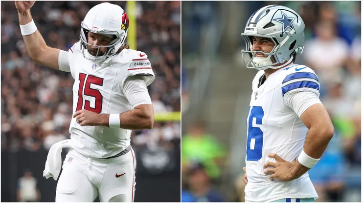 Gardner Minshew #15 of the Arizona Cardinals and Sam Howell #16 of the Dallas Cowboys