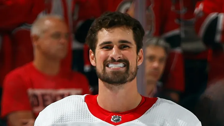 Dylan Larkin #71 of the Detroit Red Wings at the Prudential Center.