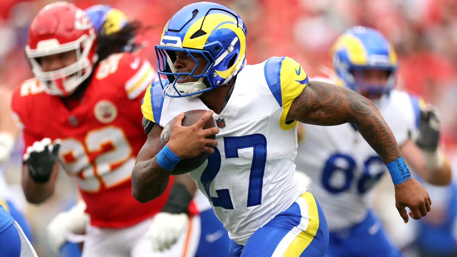 Jarquez Hunter #27 of the Los Angeles Rams (Source: Jamie Squire/Getty Images)
