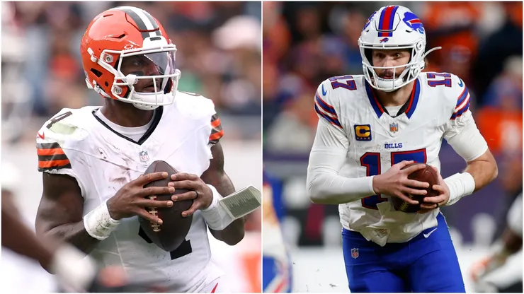 Deshaun Watson #4 of the Cleveland Browns and Josh Allen #17 of the Buffalo Bills