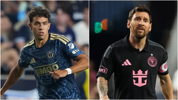 Quinn Sullivan of Philadelphia Union and Lionel Messi of Inter Miami.