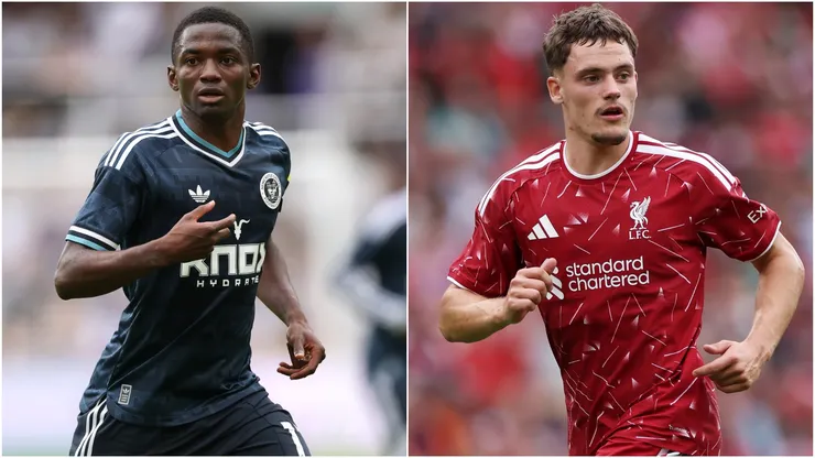 Bazoumana Toure of Newcastle United and Florian Wirtz of Liverpool