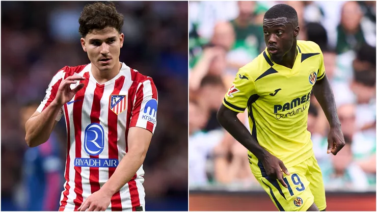 Julian Alvarez of Atletico Madrid and Nicolas Pepe of Villarreal