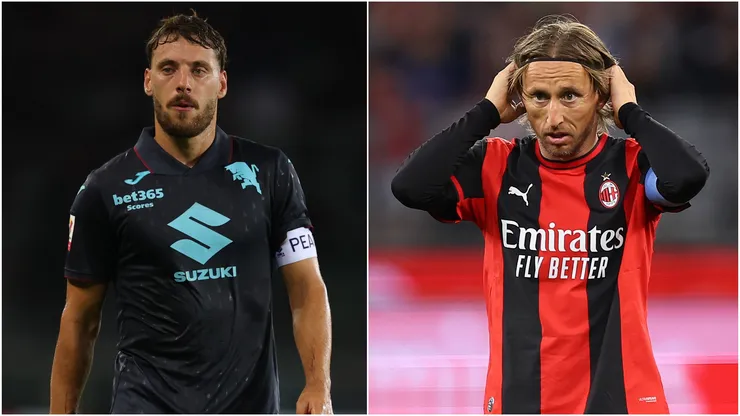 Nikola Vlasic of Torino and Luka Modric of AC Milan