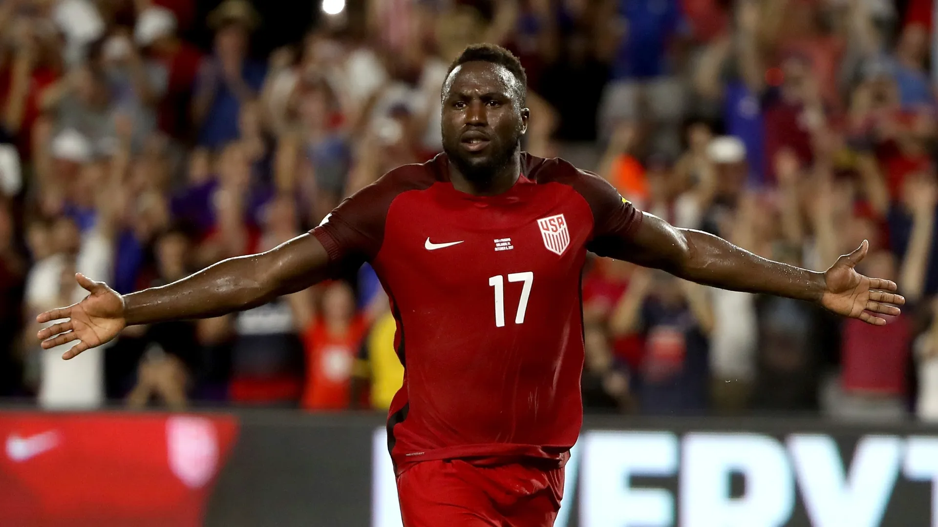 Jozy Altidore celebrating one of his last goals for the USMNT.