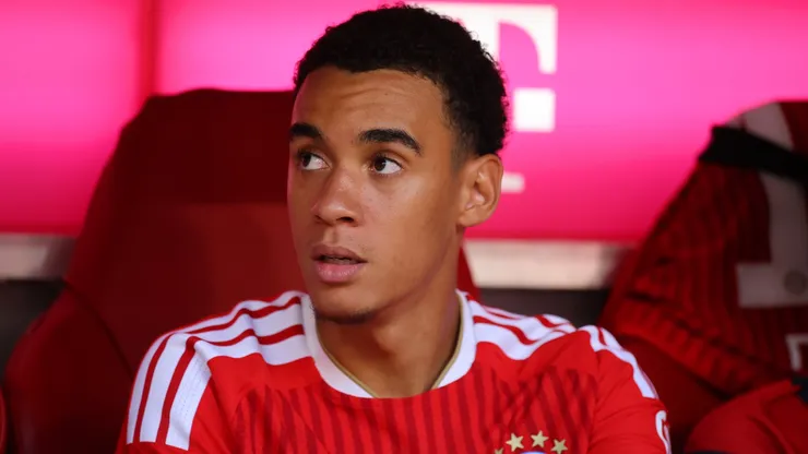 Jamal Musiala of Bayern Munich looks on.