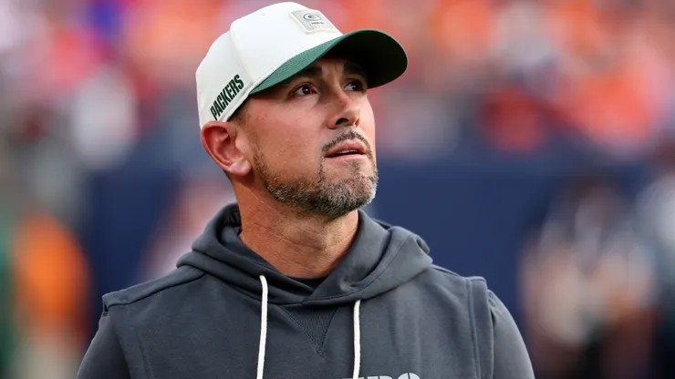 Head Coach Matt LaFleur of the Green Bay Packers coaches against the Denver Broncos.