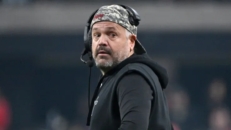 Head coach Matt Rhule of the Nebraska Cornhuskers looks on during the first half.