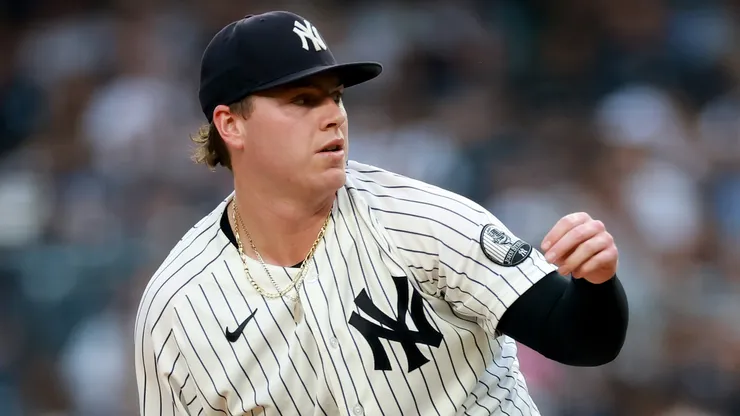 Ryan Weathers #40 of the New York Yankees delivers a pitch.