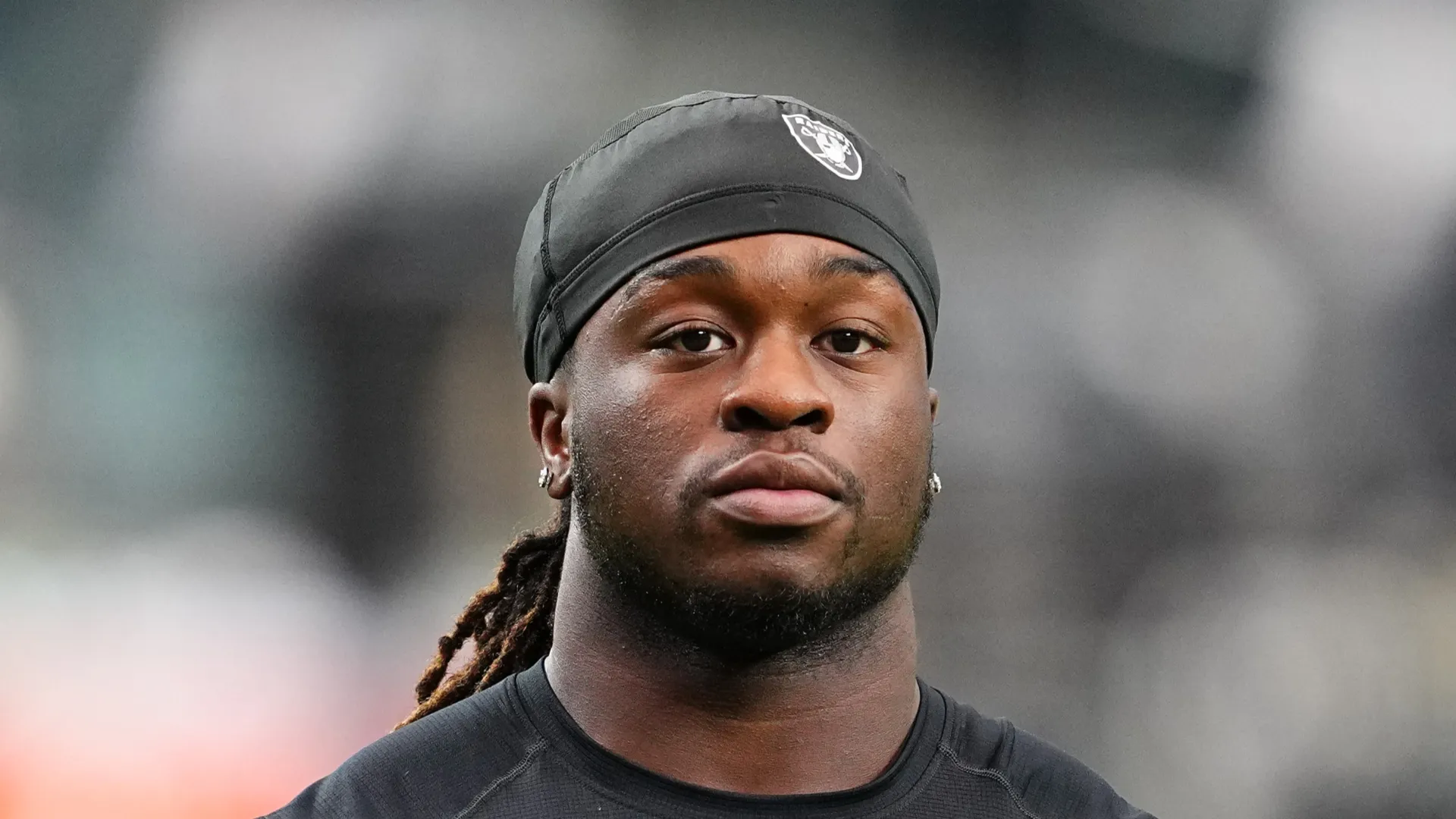 Ashton Jeanty #2 of the Las Vegas Raiders takes on the field prior to the game against the Cleveland Browns at Allegiant Stadium on November 23, 2025 in Las Vegas, Nevada.