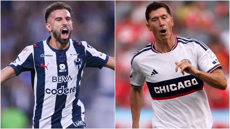 Diego Rossi of Monterrey and Robert Lewandowski of the Chicago Fire