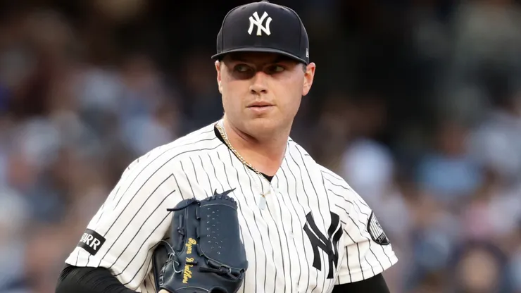 Ryan Weathers #40 of the New York Yankees reacts during the second inning.