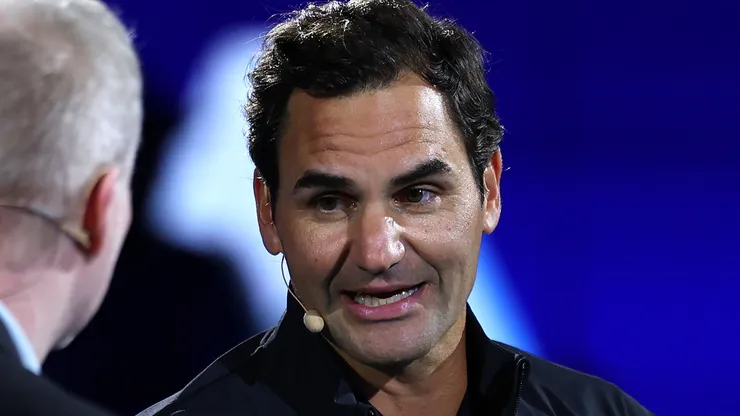Roger Federer of Switzerland is interviewed.