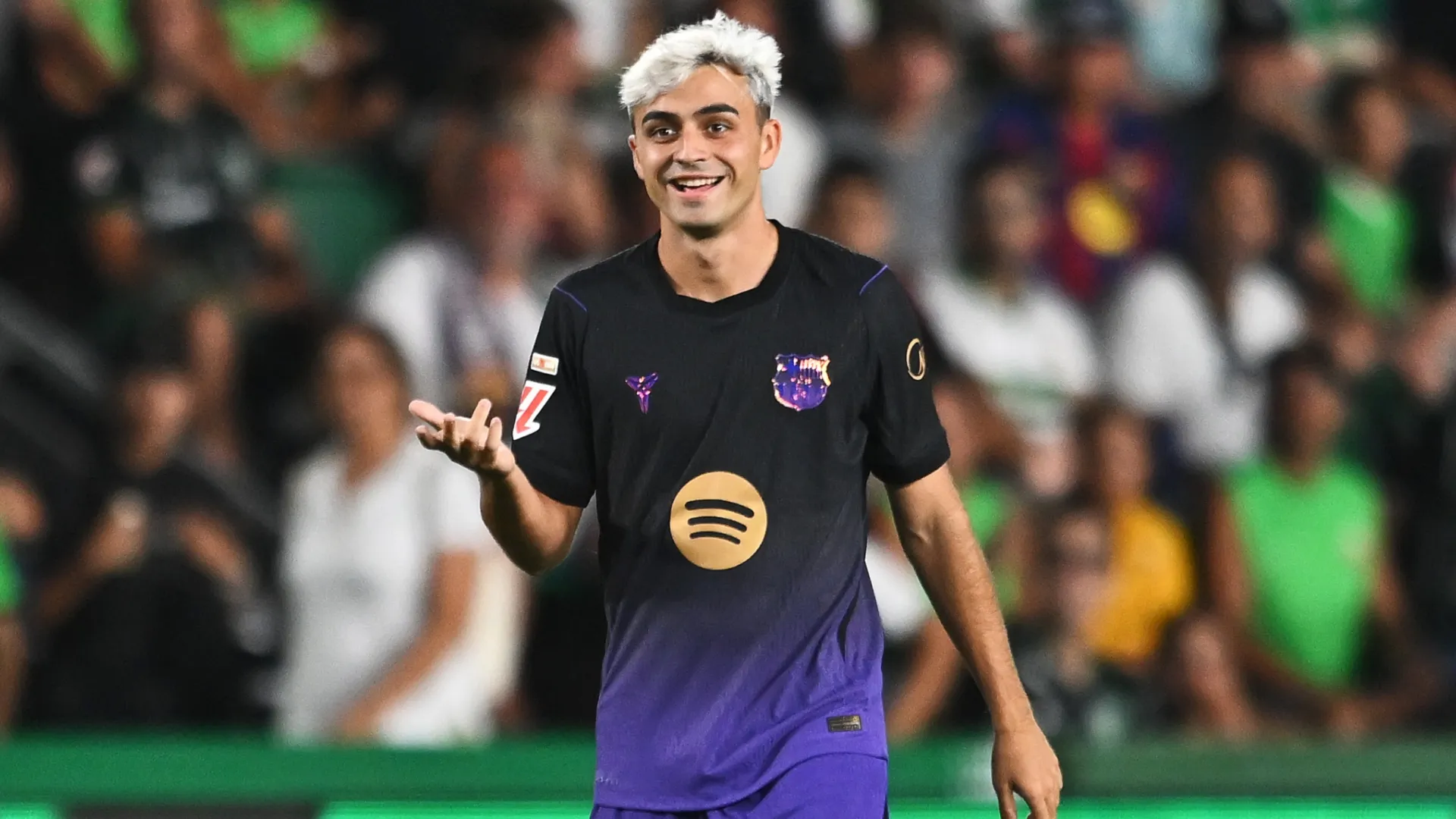 Pedri of Barcelona reacts during the LaLiga EA Sports 2026/27 match (Source: Francisco Macia/Getty Images)
