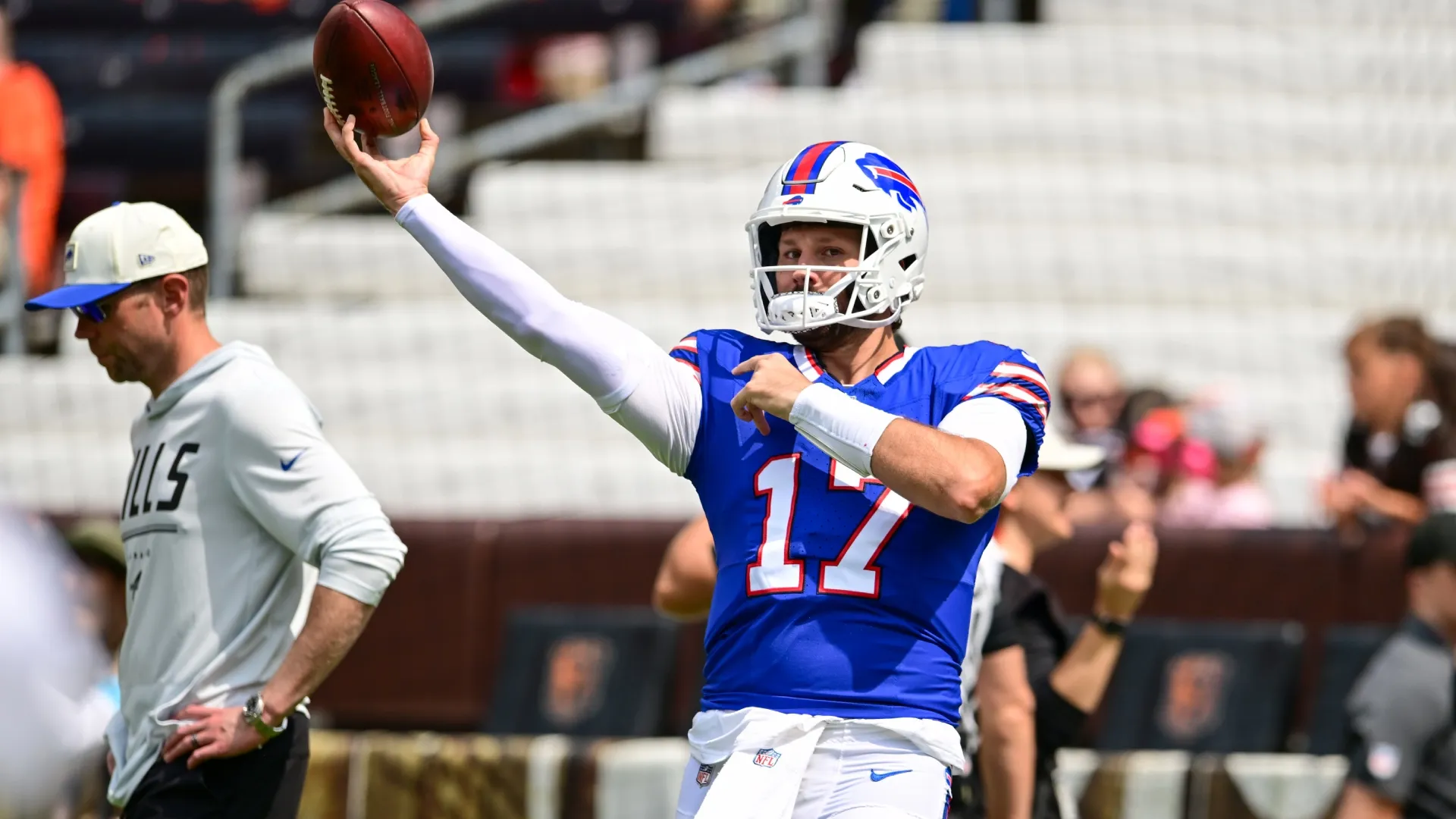 Josh Allen #17 of the Buffalo Bills warms up prior to a preseason game (Source: Nick Cammett/Getty Images)