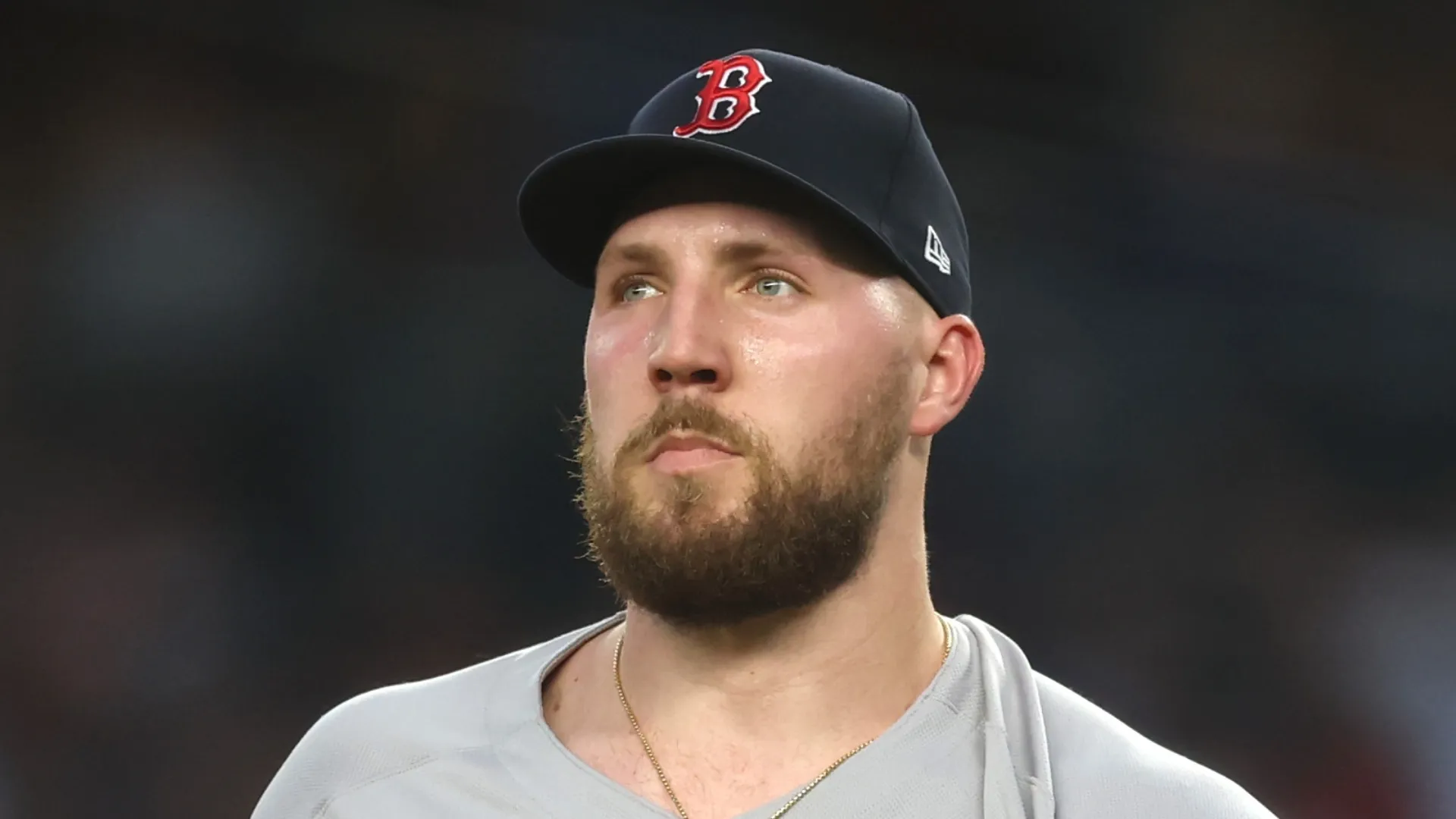 Garrett Crochet #35 of the Boston Red Sox reacts after conceding a solo home run to Anthony Volpe #11 of the New York Yankees (not pictured) during the second inning of game one of the American League Wild Card Series at Yankee Stadium on September 30, 2025 in the Bronx borough of New York City