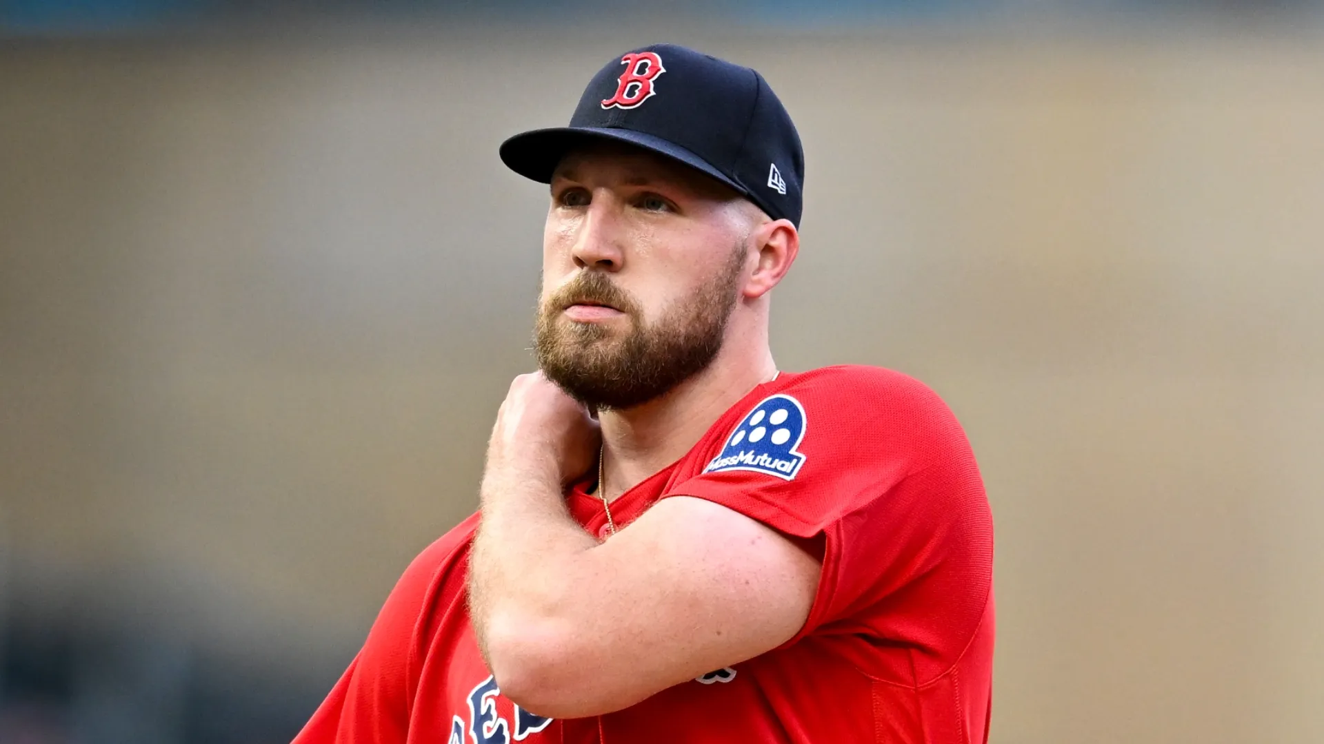 Garrett Crochet #35 of the Boston Red Sox reacts after giving up a walk against the Minnesota Twins during the first inning at Target Field on April 13, 2026 in Minneapolis, Minnesota