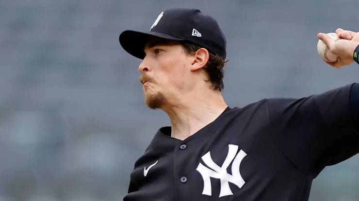 Max Fried #54 of the New York Yankees throws a live bullpen session.
