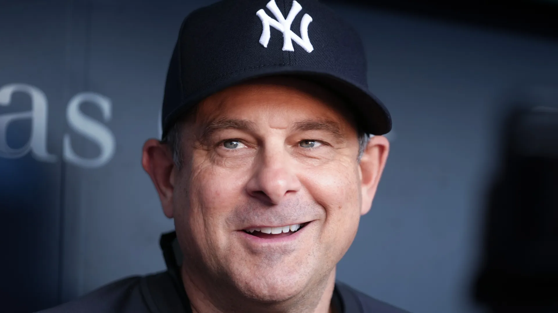 Aaron Boone #17 of the New York Yankees talks with members of the press during a pre-game interview prior to a game against the Kansas City Royals at Kauffman Stadium on May 26, 2026 in Kansas City, Missouri.