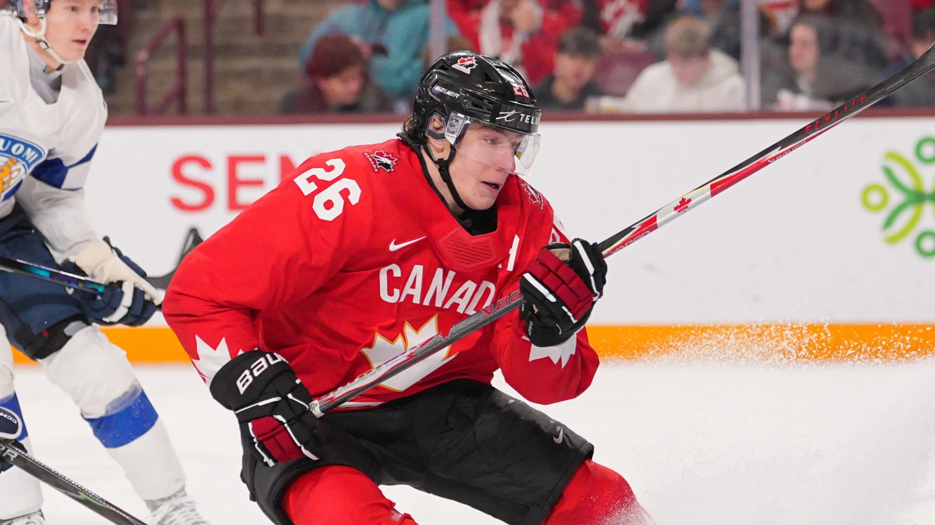 Cole Beaudoin playing for Canada at World Juniors.
