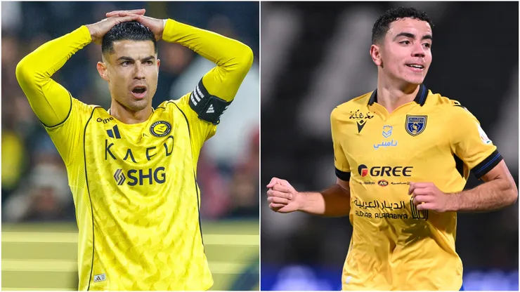 Cristiano Ronaldo of Al-Nassr and Aschraf El Mahdioui of Al-Taawoun