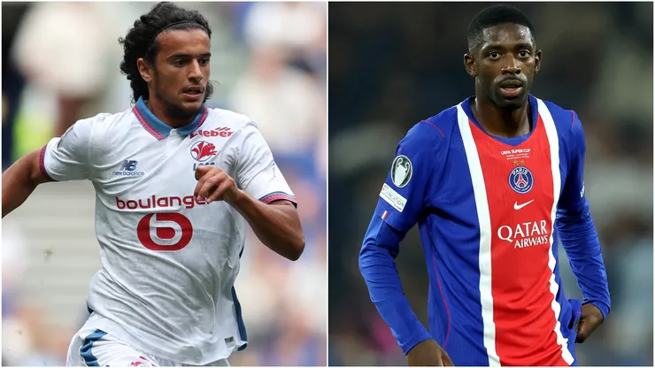 Ayyoub Bouaddi of OSC Lille and Ousmane Dembele of Paris Saint-Germain