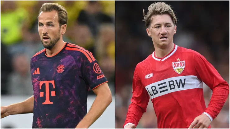 Harry Kane of Bayern Munich and Angelo Stiller of VfB Stuttgart