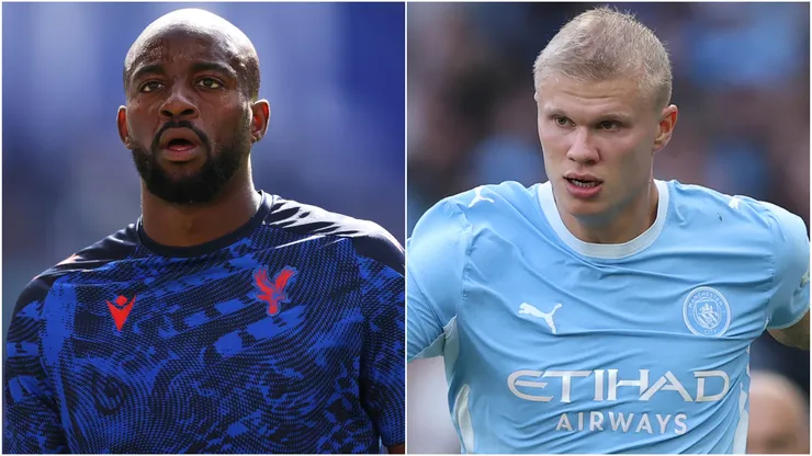 Jean-Philippe Mateta of Crystal Palace and Erling Haaland of Manchester City