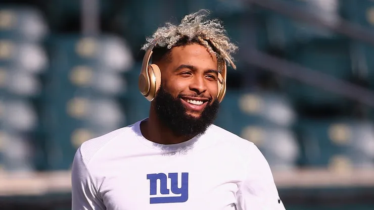 Odell Beckham Jr. smiles before a game with the Giants.